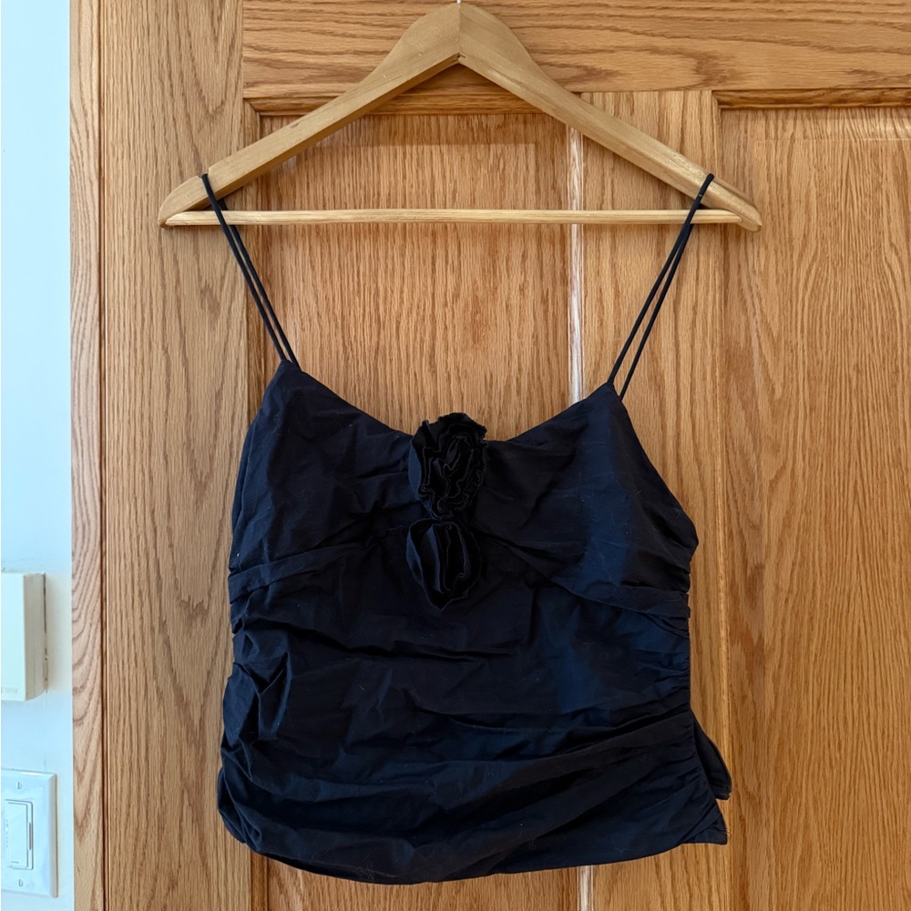 Zara Black Spaghetti-Strap Camisole with Rosette Detail